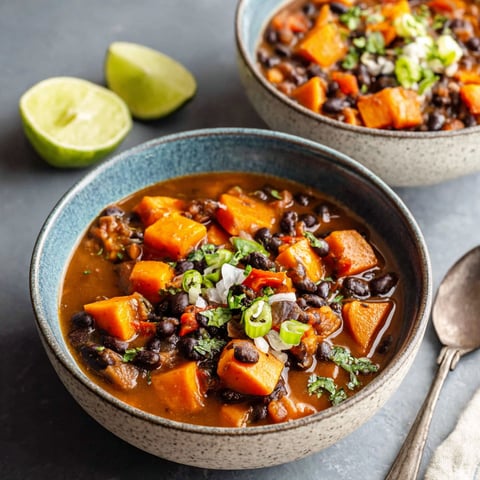 Two bowls of Sweet Potato Black Bean Soup.