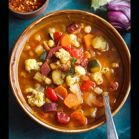 A bowl of soup with a spoon in it.