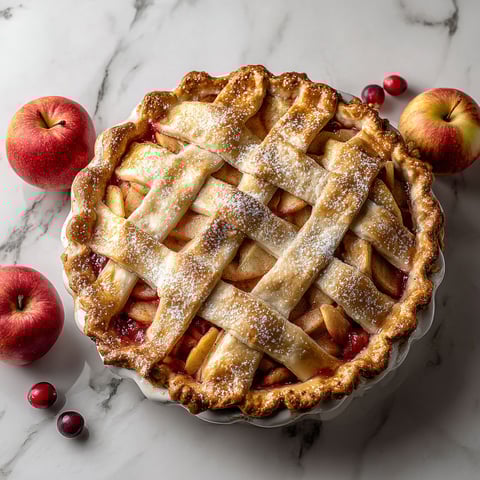 A slice of apple cranberry pie.