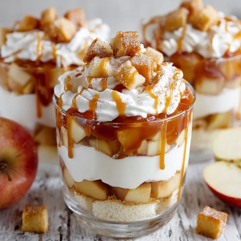A glass of caramel apple trifle.