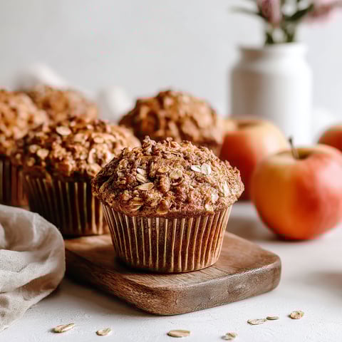 A plate of oatmeal muffins with apples.