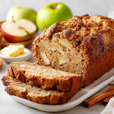 A slice of gluten-free cinnamon apple bread.