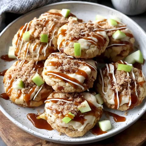A plate of cookies with caramel drizzled on top.