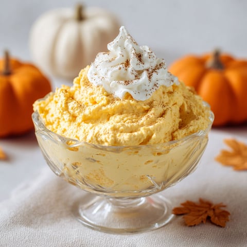 A bowl of pumpkin fluff dip with whipped cream on top.