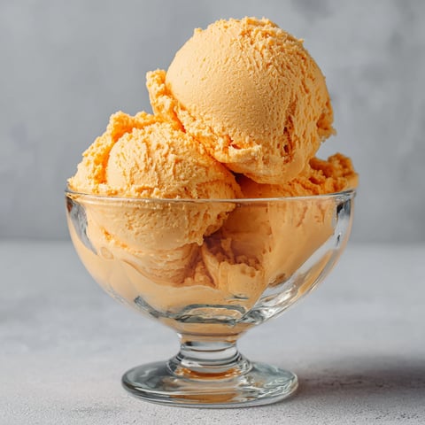 A bowl of orange ice cream.
