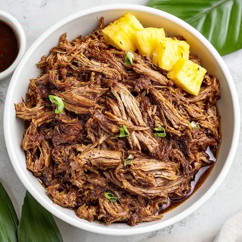 A bowl of slow cooker Kalua pork.