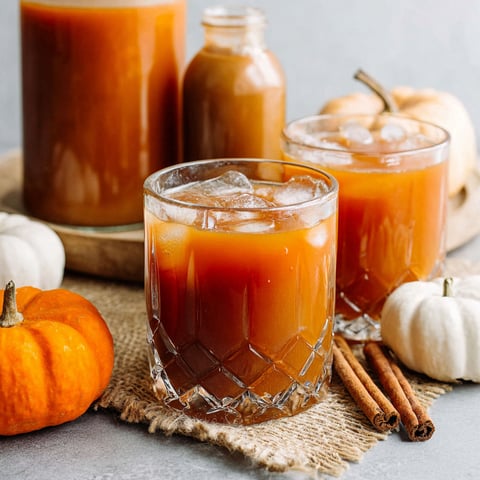 Two glasses of pumpkin juice with cinnamon sticks in them.
