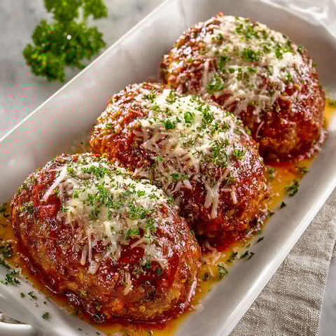 Two mini meatloaves with cheese on a white plate.