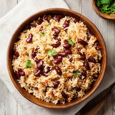 A bowl of rice with red beans.