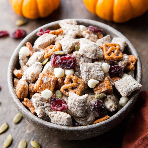 A bowl of Pumpkin Spice Buddies - Cozy Fall Snack Mix.
