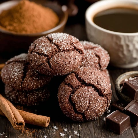 A bowl of cocoa powder sits next to a plate of cookies.