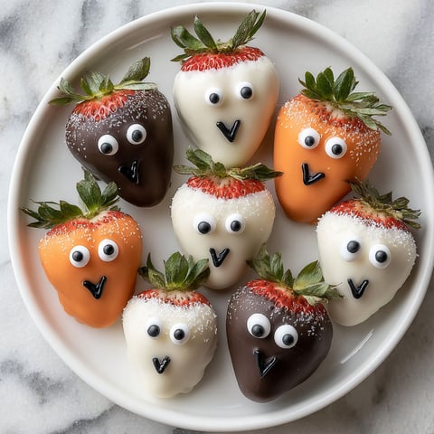 A plate of chocolate covered strawberries with googly eyes.