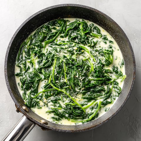 A pan of creamed spinach.