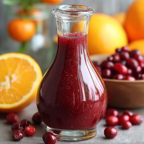 A bottle of Cranberry and Orange Balsamic Vinaigrette.