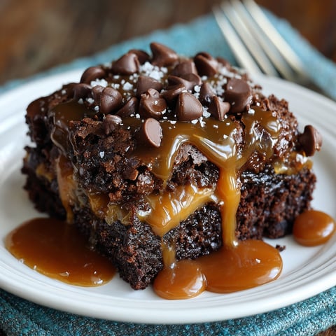 A slice of chocolate caramel dump cake.