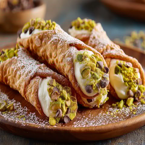 A plate of Pistachio Cannoli.