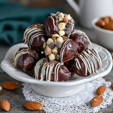 A plate of chocolate almond stuffed dates.