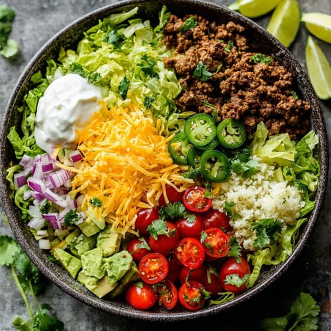A bowl of food with a variety of ingredients including tomatoes, onions, lettuce, and cheese.